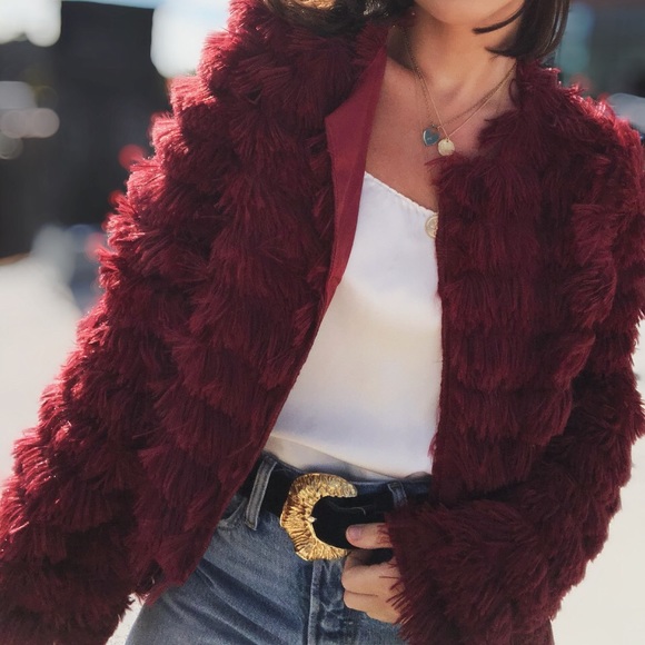 Last 1✨🆕Naomi Burgundy Bell Sleeve Shag Jacket - Picture 6 of 7